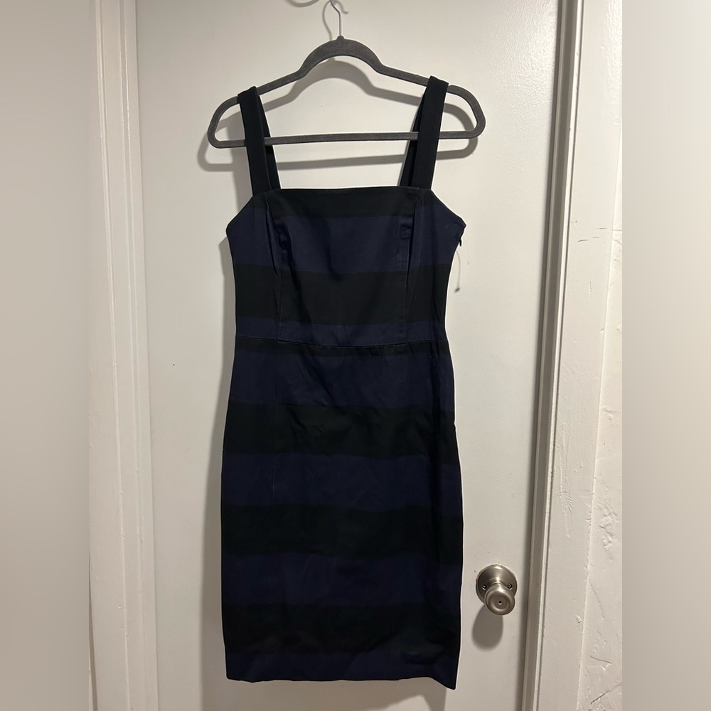 NWT Banana Republic Navy Black Stripe Square Neck Sheath Dress Womens Size 10